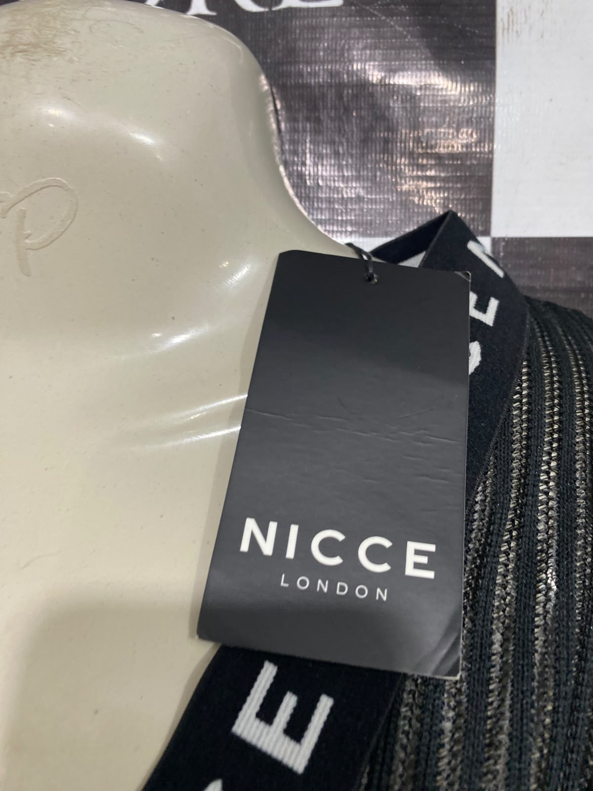 NICCE |M| BUST FREE| A39| BLACK BRANDED STRAP MESH OVERLAY MIDI DRESS