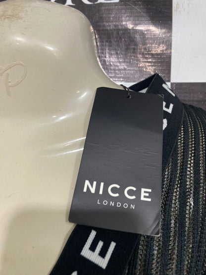 NICCE |M| BUST FREE| A39| BLACK BRANDED STRAP MESH OVERLAY MIDI DRESS
