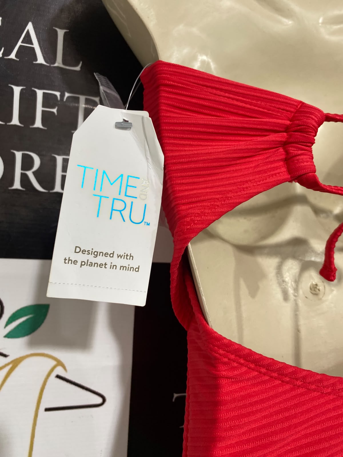 TIME TRU |S| BUST 14| A39| VIBRANT RED RIBBED CUT-OUT HALTER ONE-PIECE SWIMSUIT