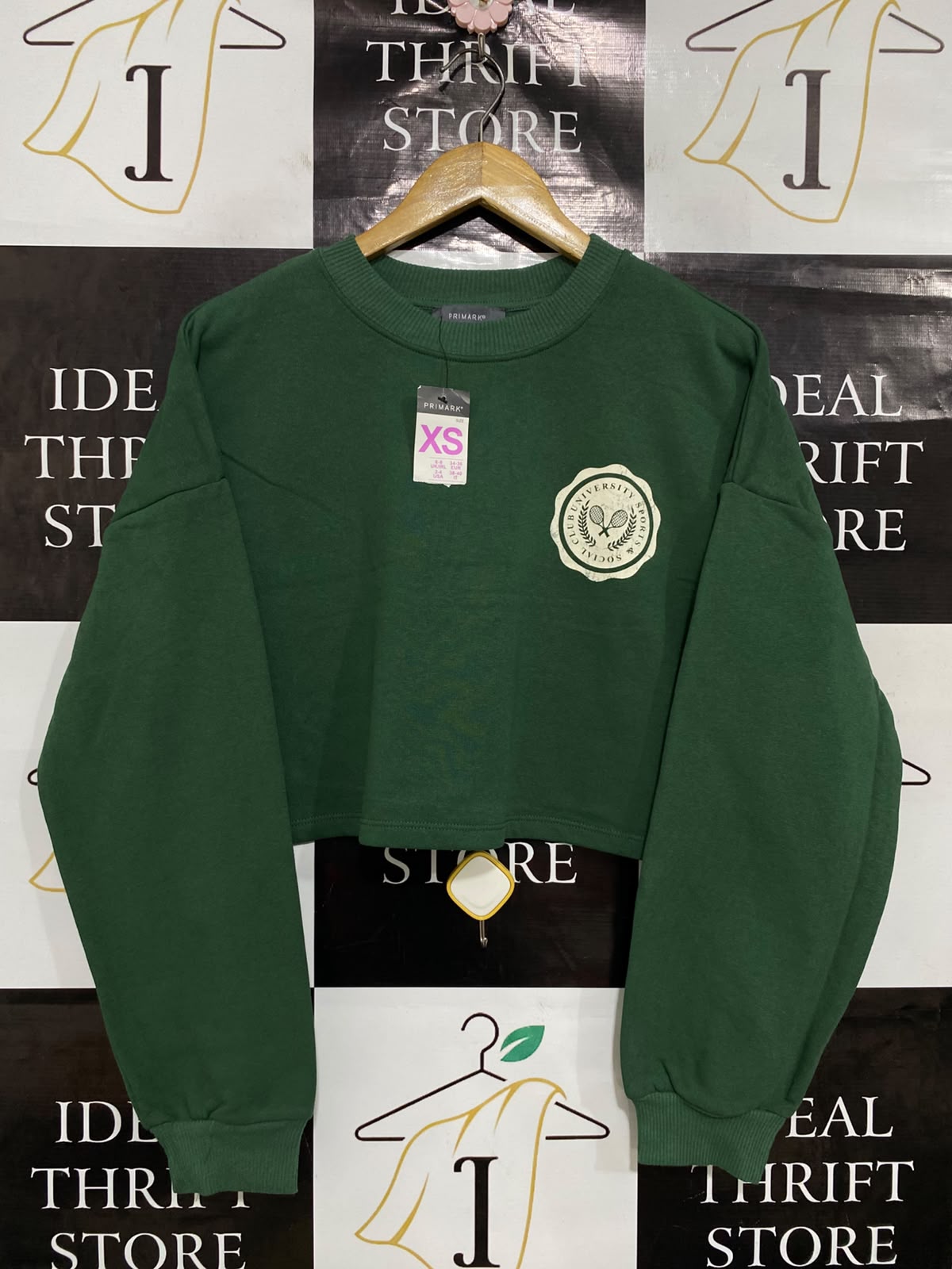 PRIMARK |XS| BUST 21| A38| FOREST GREEN CROPPED TENNIS CLUB SWEATSHIRT