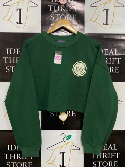 PRIMARK |XS| BUST 21| A38| FOREST GREEN CROPPED TENNIS CLUB SWEATSHIRT