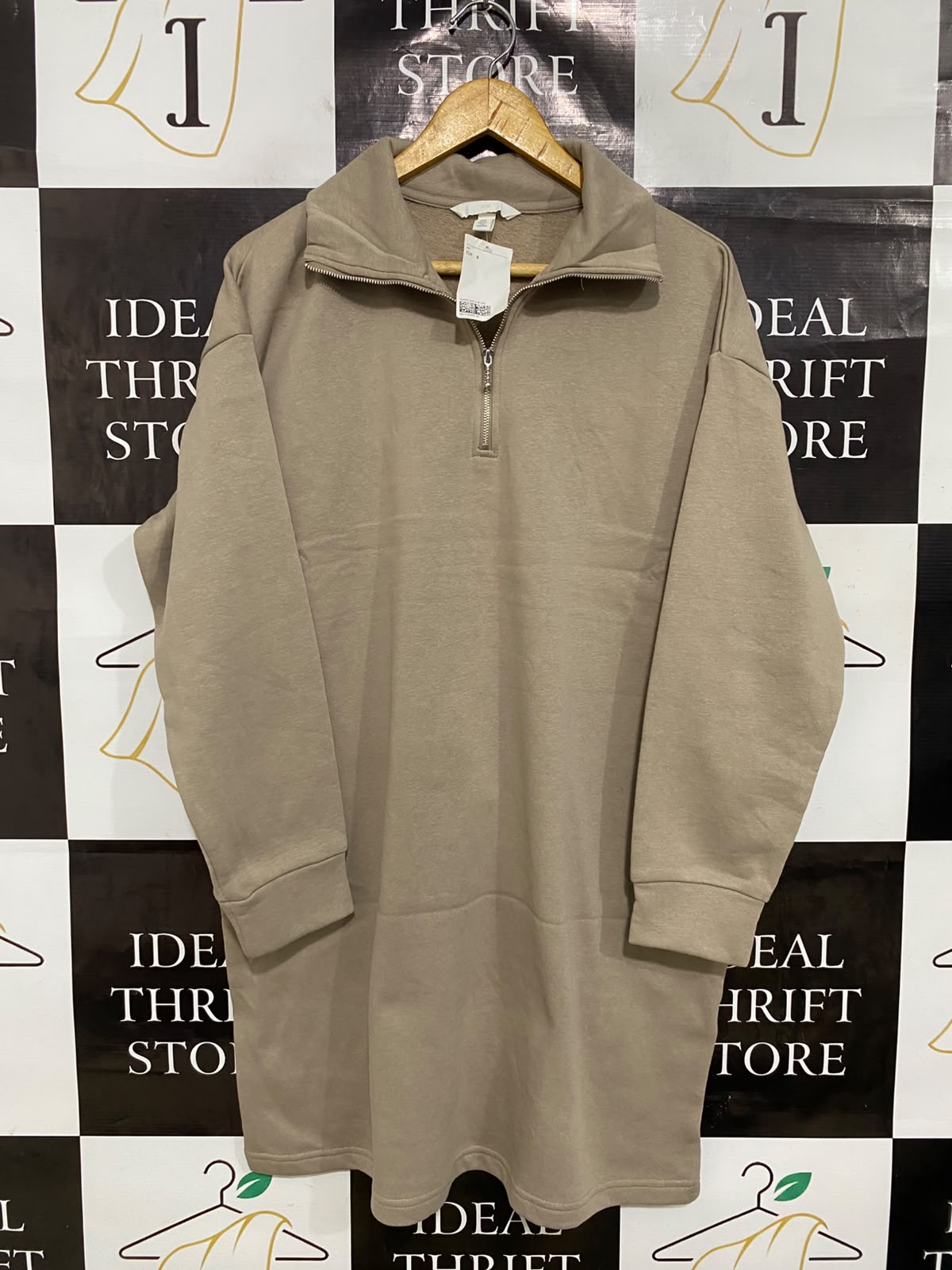 H&M |S| BUST 23| A38| BEIGE HALF-ZIP FLEECE SWEATSHIRT DRESS