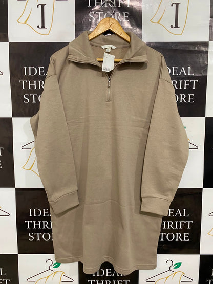 H&M |S| BUST 23| A38| BEIGE HALF-ZIP FLEECE SWEATSHIRT DRESS