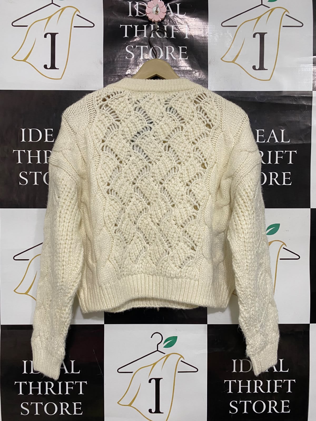 PRIMARK CARES |M| BUST 20| A38| CREAM CABLE-KNIT CROPPED SWEATER