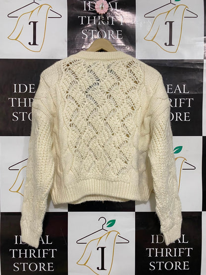 PRIMARK CARES |M| BUST 20| A38| CREAM CABLE-KNIT CROPPED SWEATER