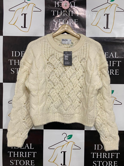 PRIMARK CARES |M| BUST 20| A38| CREAM CABLE-KNIT CROPPED SWEATER