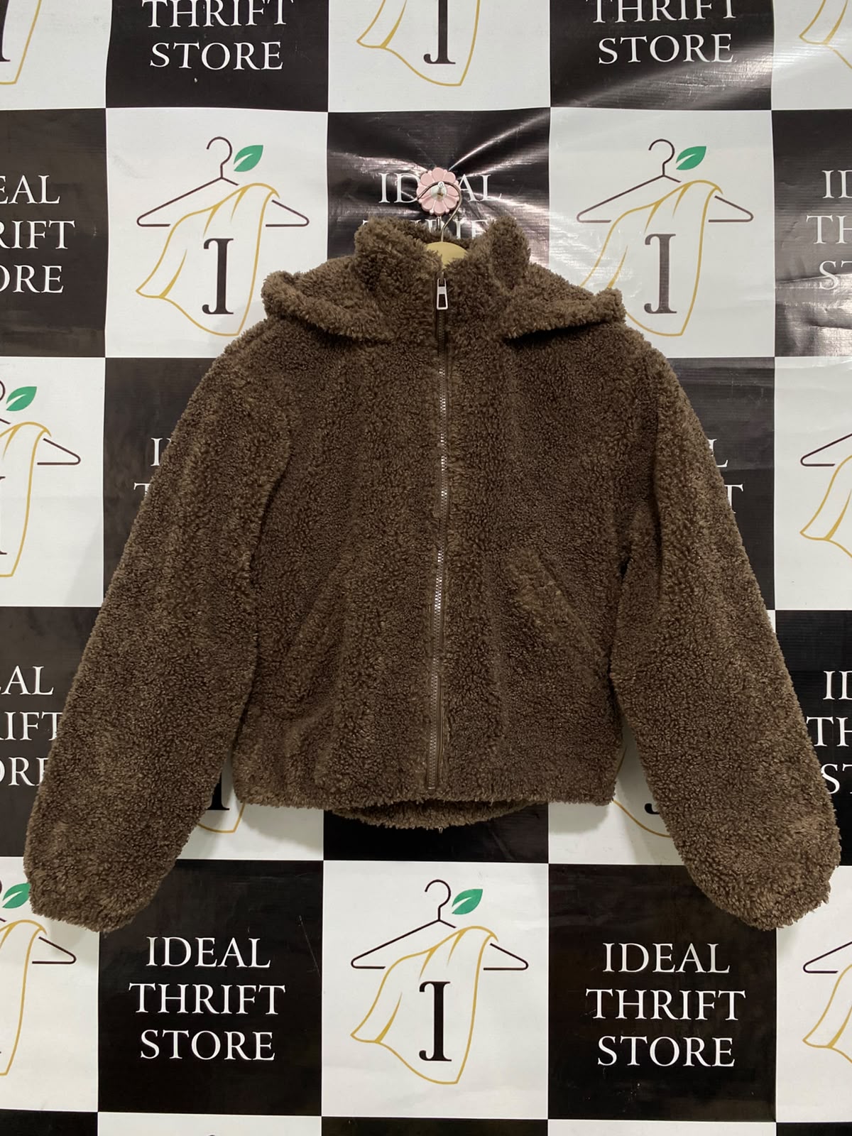 PRIMARK |XS| BUST 20| A38| BROWN SHERPA FLEECE HOODED ZIP-UP JACKET