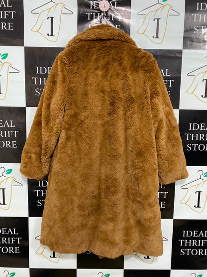 FRENCH CONNECTION |L| BUST 23| A38| CARAMEL PLUSH FAUX-FUR DOUBLE-BREASTED COAT