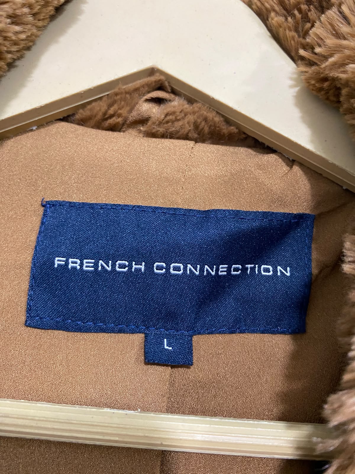 FRENCH CONNECTION |L| BUST 23| A38| CARAMEL PLUSH FAUX-FUR DOUBLE-BREASTED COAT