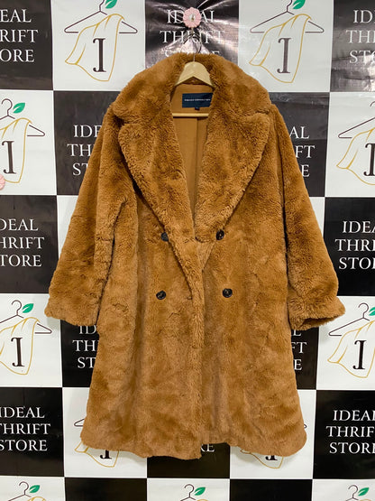 FRENCH CONNECTION |L| BUST 23| A38| CARAMEL PLUSH FAUX-FUR DOUBLE-BREASTED COAT