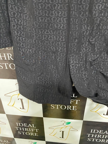 LULULEMON |S| BUST 16| BLACK MONOGRAM ALL-OVER PRINT HOODED LONGLINE ZIP-UP COAT