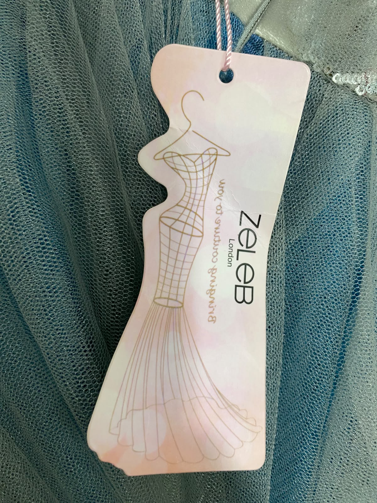 ZELEB |M| BUST 18| A38| ICE BLUE & SILVER SEQUIN EMBELLISHED TULLY EVENING GOWN