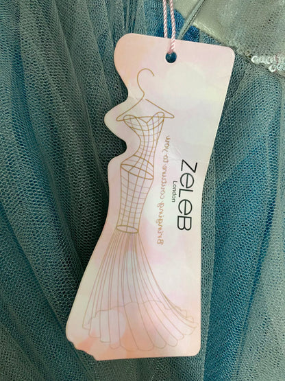 ZELEB |M| BUST 18| A38| ICE BLUE & SILVER SEQUIN EMBELLISHED TULLY EVENING GOWN