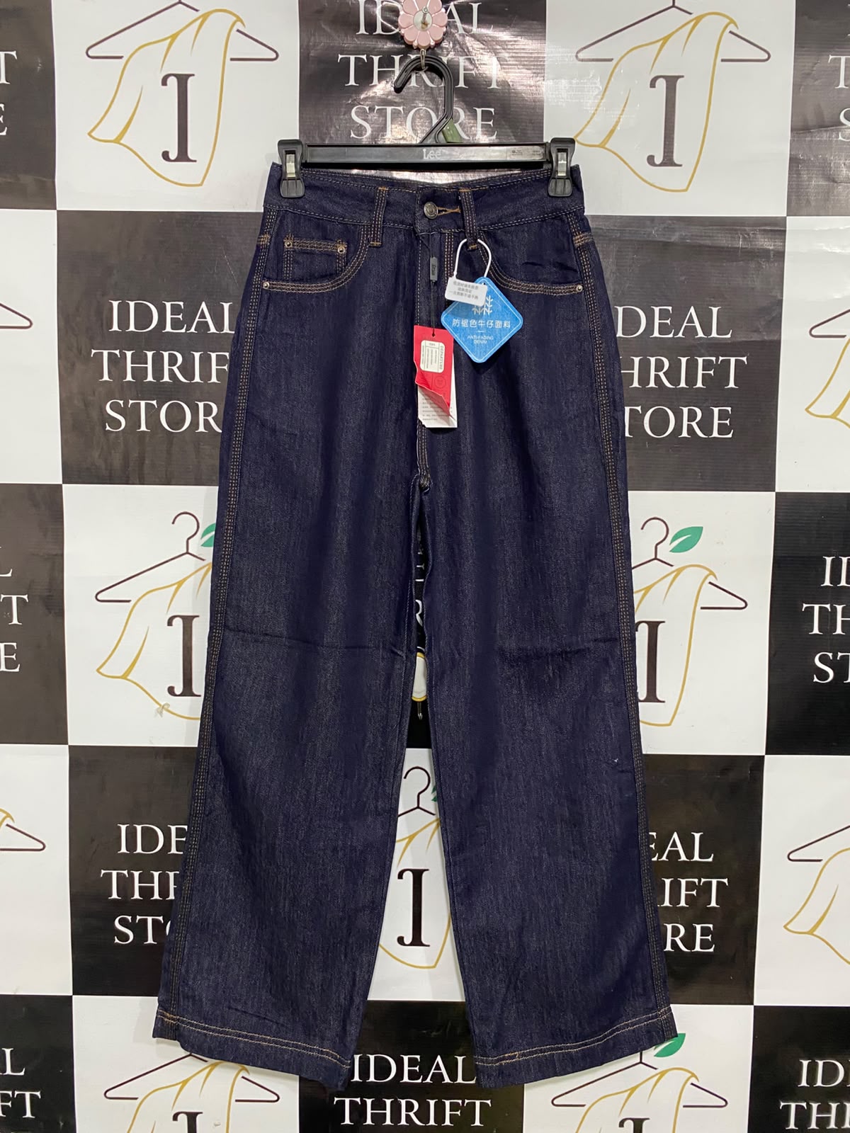DESIGNER |XS| WAIST 24| A38| DARK INDIGO WIDE-LEG UTILITY DENIM JEANS