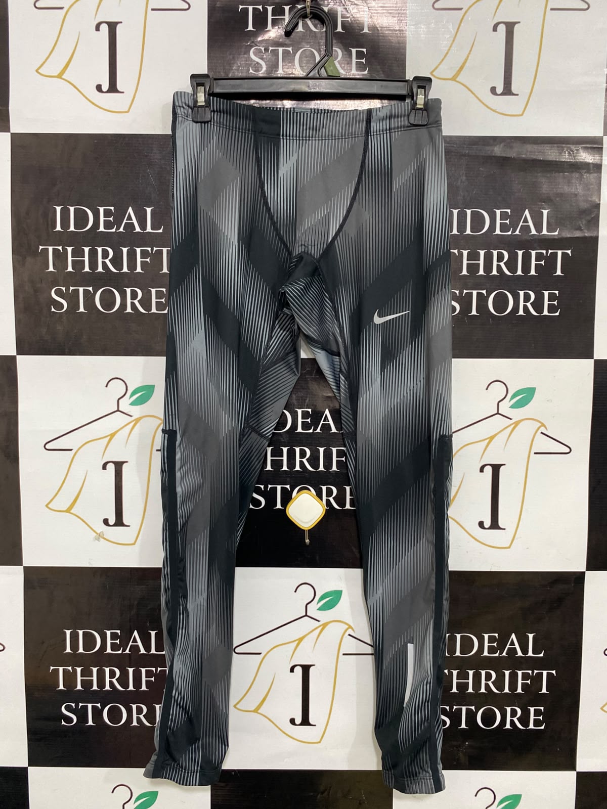 NIKE |M| WAIST 26| A38| GREY GEOMETRIC PRINT PERFORMANCE RUNNING TIGHTS