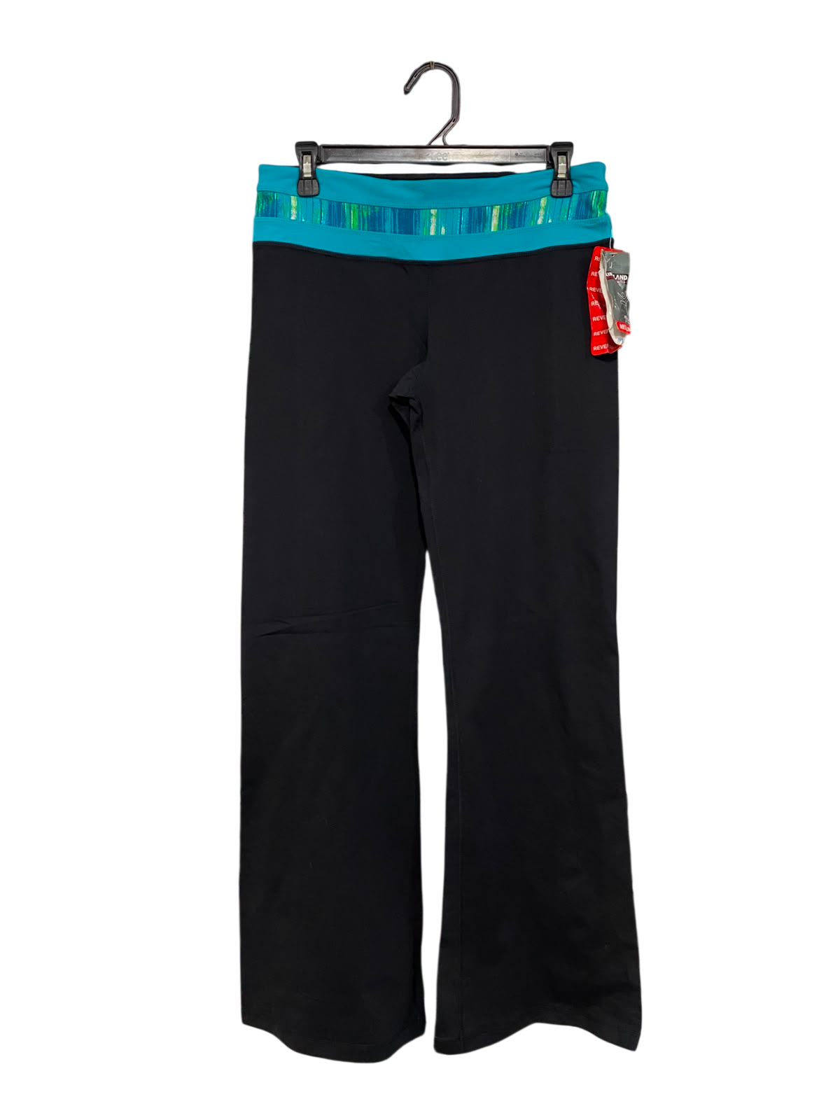 KIRKLAND |M| WAIST 30| A40| BLACK AND TURQUOISE WAISTBAND WIDE-LEG PERFORMANCE UTILITY TROUSERS