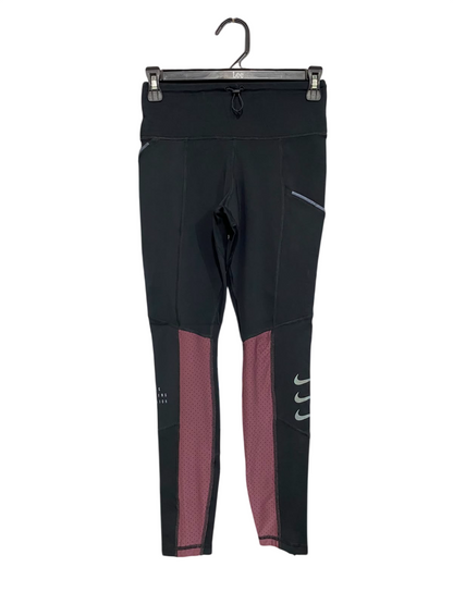 NIKE |S| WAIST 24| A40| BLACK AND BURGUNDY PANELLED DRI-FIT PERFORMANCE UTILITY LEGGINGS