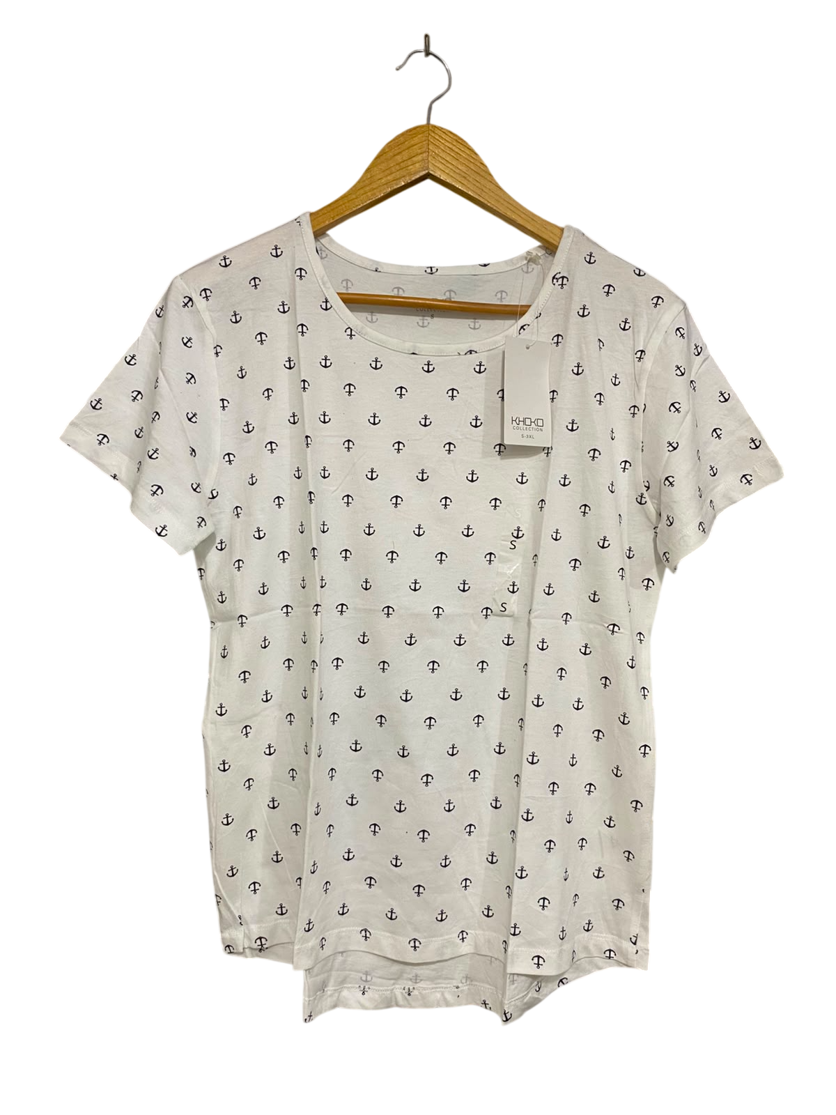 KHOKO |S| BUST 19| A40| WHITE ANCHOR PRINT UTILITY T-SHIRT