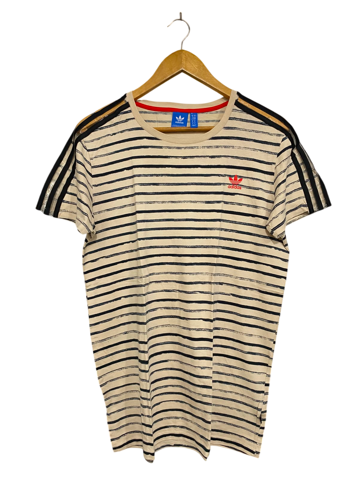 ADIDAS |S| BUST 20| A40| BEIGE STRIPED THREE-STRIPE UTILITY T-SHIRT