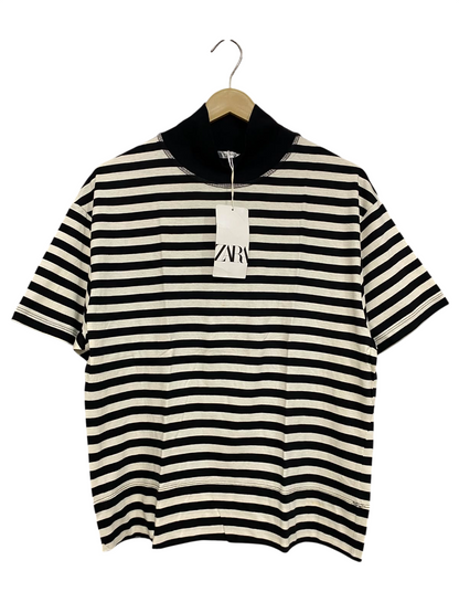 ZARA |M| BUST 20| A40| BLACK AND WHITE STRIPED MOCK NECK UTILITY T-SHIRT