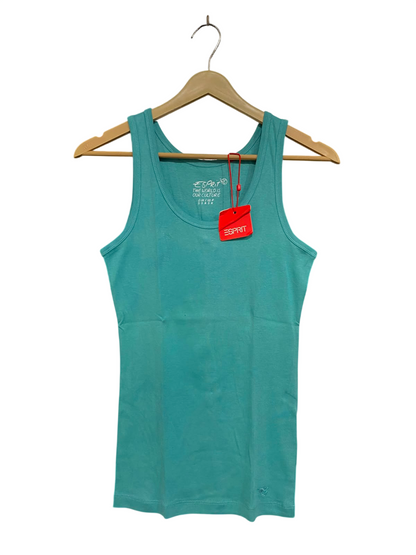 ESPRIT |S| BUST 14| A40| TEAL BLUE RIBBED COTTON UTILITY TANK TOP