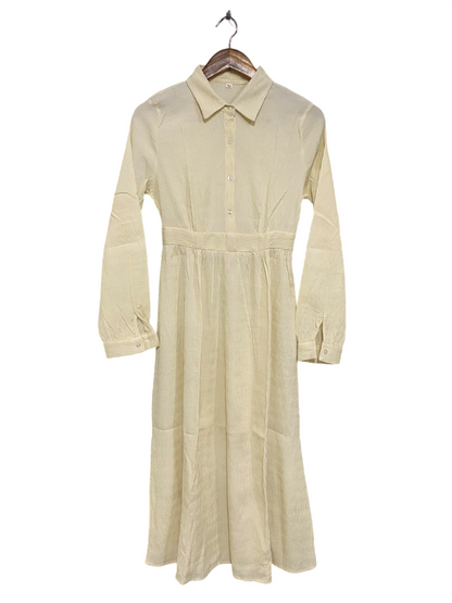 SHEIN |XS| BUST 15| A41| CREAM STRIPED SHIRT-STYLE LONG-SLEEVE UTILITY MIDI DRESS