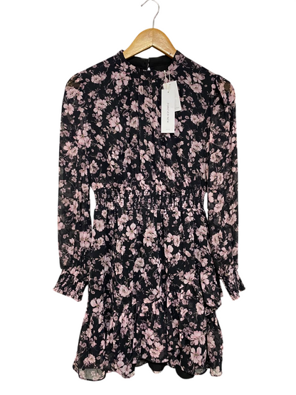FOREVER NEW |S| BUST 16| A41| BLACK AND PINK FLORAL RUFFLE UTILITY MINI DRESS