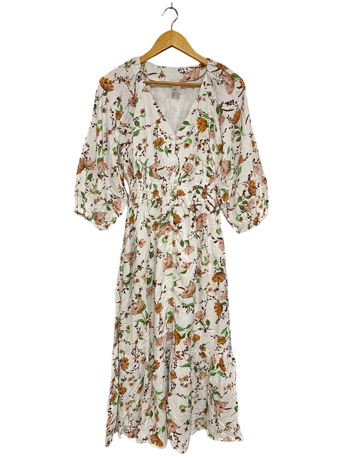 ANKO |S| BUST 15| A41| WHITE AND FLORAL BOTANICAL PRINT UTILITY MIDI DRESS