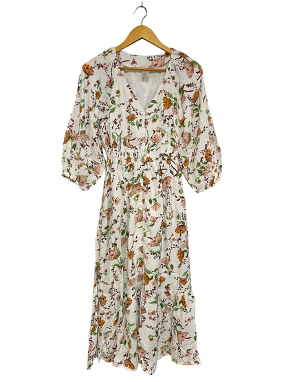 ANKO |S| BUST 15| A41| WHITE AND FLORAL BOTANICAL PRINT UTILITY MIDI DRESS