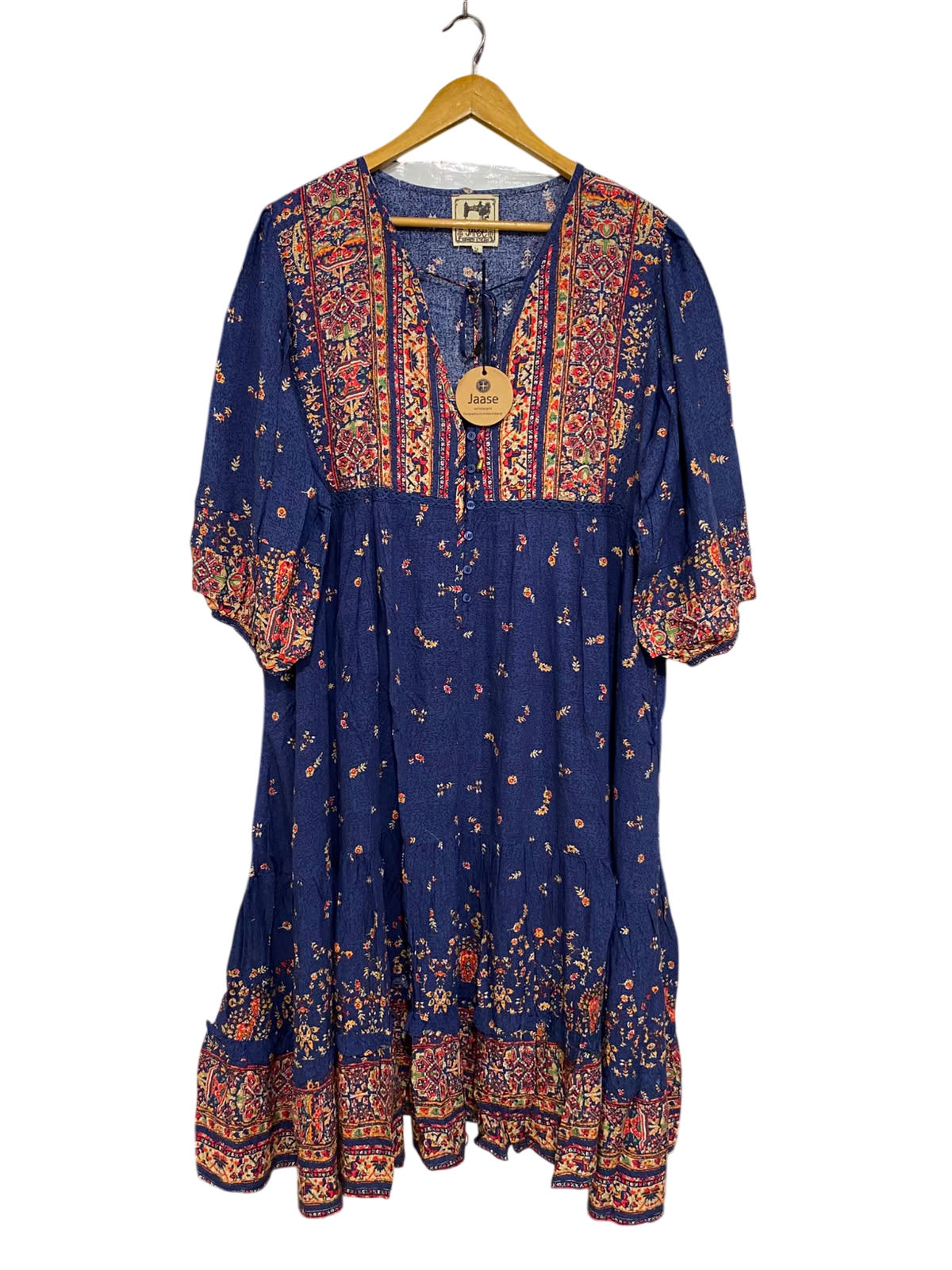 JAASE |L| BUST 22| A41| BLUE BOHEMIAN FLORAL PRINT UTILITY MIDI DRESS