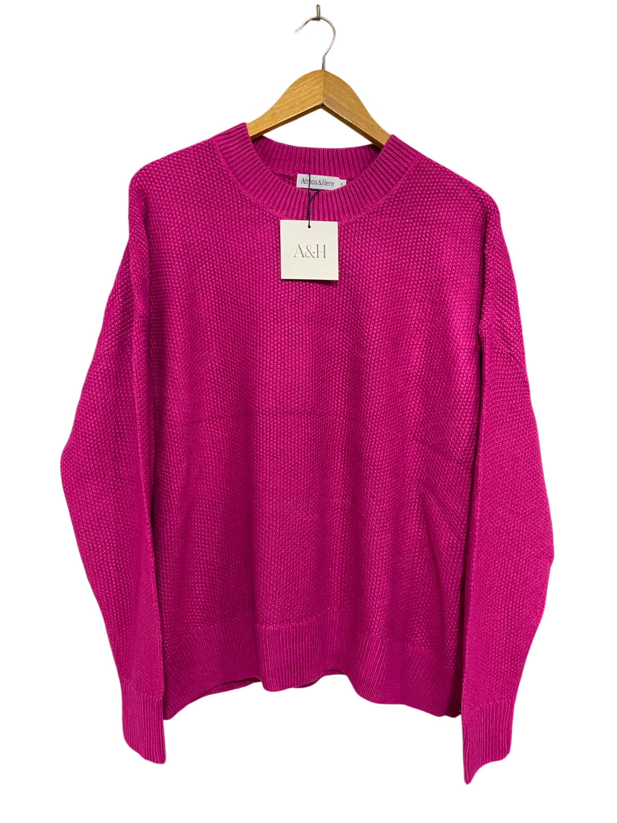 ATMOS & HERE |XL| BUST 24| A41| MAGENTA TEXTURED CREWNECK UTILITY KNIT SWEATER