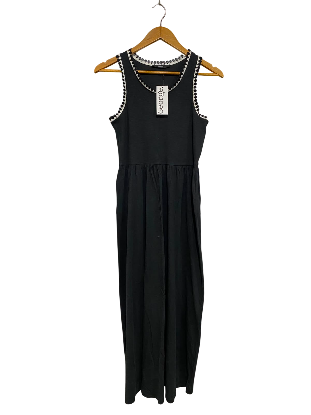 GEORGE |S| BUST 14| A41| BLACK POM-POM TRIM UTILITY MIDI DRESS