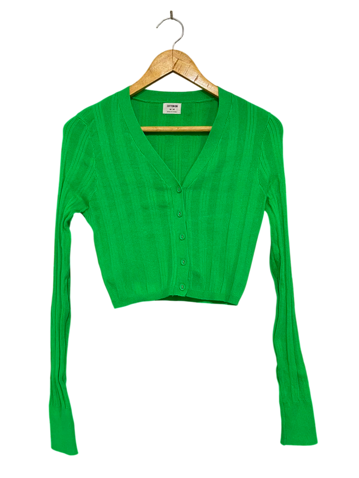 COTTON ON |M| BUST 15| A41| VIBRANT GREEN RIBBED BUTTON-UP UTILITY CARDIGAN