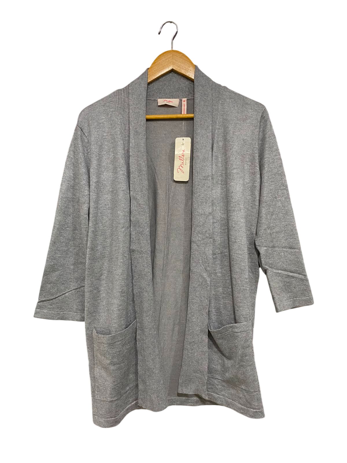 MILLERA |M| BUST 19| A41| GREY OPEN-FRONT KNIT UTILITY CARDIGAN
