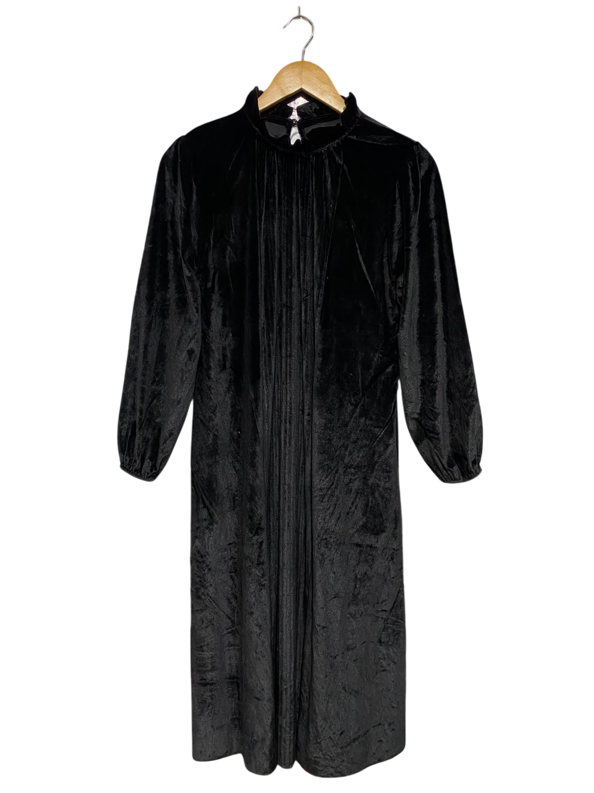 |S| BUST 17| A41| BLACK VELVET HIGH-NECK LONG-SLEEVE UTILITY MIDI DRESS