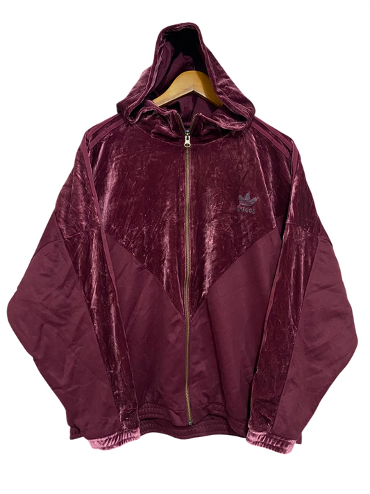ADIDAS | L| BUST FREE| A39| BURGUNDY VELVET ZIP-UP UTILITY HOODIE