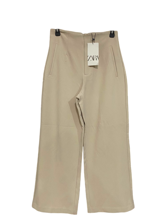 ZARA |S| WAIST 26| A40| BEIGE HIGH-RISE WIDE-LEG UTILITY TROUSERS