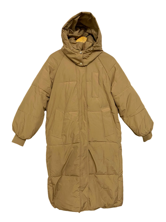 UNIQUE |M| BUST 22| A40| CAMEL BROWN OVERSIZED HOODED LONG PUFFER COAT