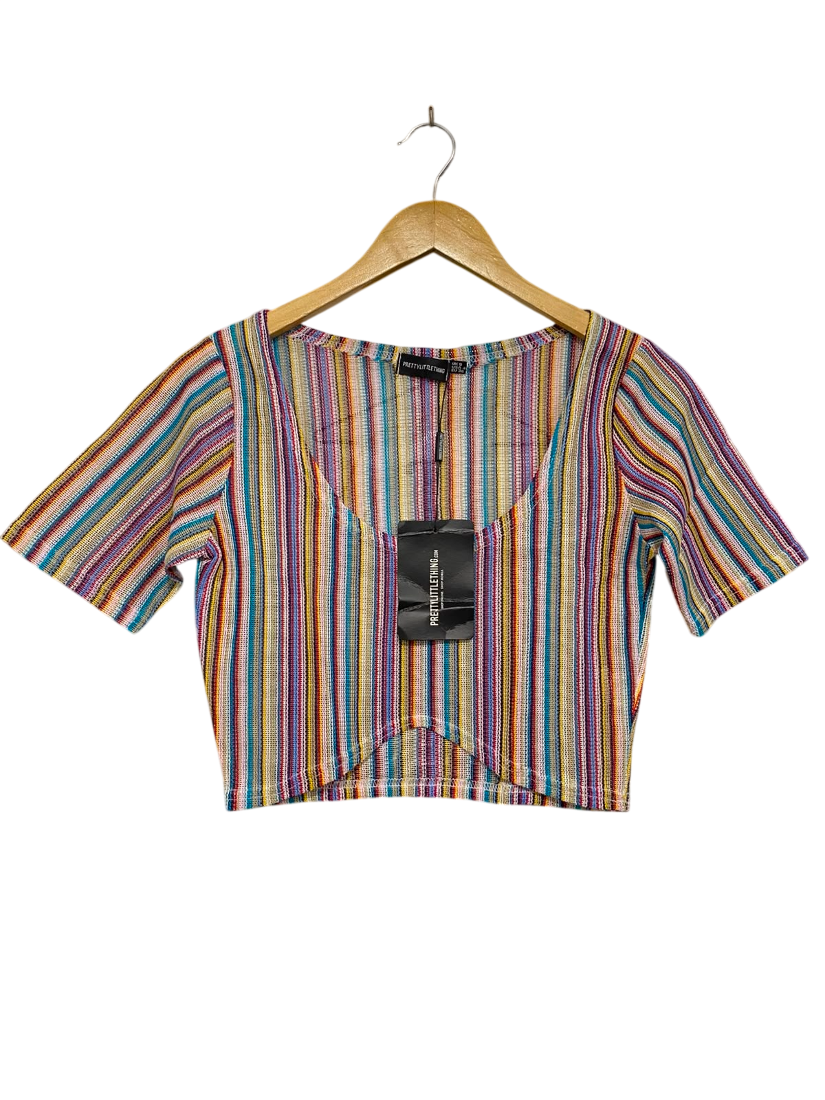 PRETTYLITTLE THING |S| BUST 15| A40| MULTI-COLORED STRIPED RIBBED CROP TOP
