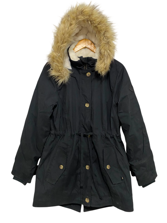 HOLISTER |L| BUST 21| A40| BLACK FAUX-FUR TRIMMED HOODED UTILITY PARKA JACKET