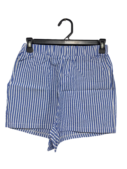 |XS| WAIST 24| A40| BLUE & WHITE STRIPED ELASTIC-WAIST UTILITY SHORTS