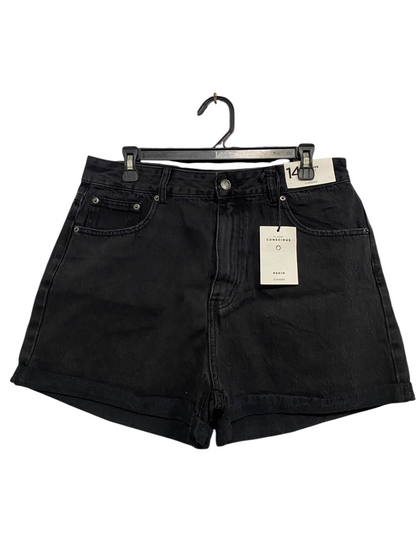 GLASSONS |L| WAIST 32| A40| BLACK DENIM HIGH-WAISTED UTILITY SHORTS