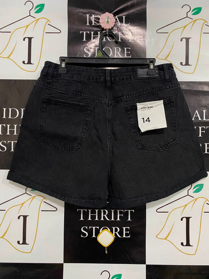 GLASSONS |L| WAIST 32| A40| BLACK DENIM HIGH-WAISTED UTILITY SHORTS