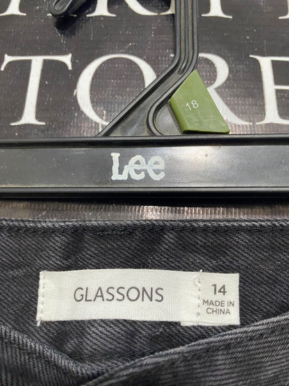 GLASSONS |L| WAIST 32| A40| BLACK DENIM HIGH-WAISTED UTILITY SHORTS