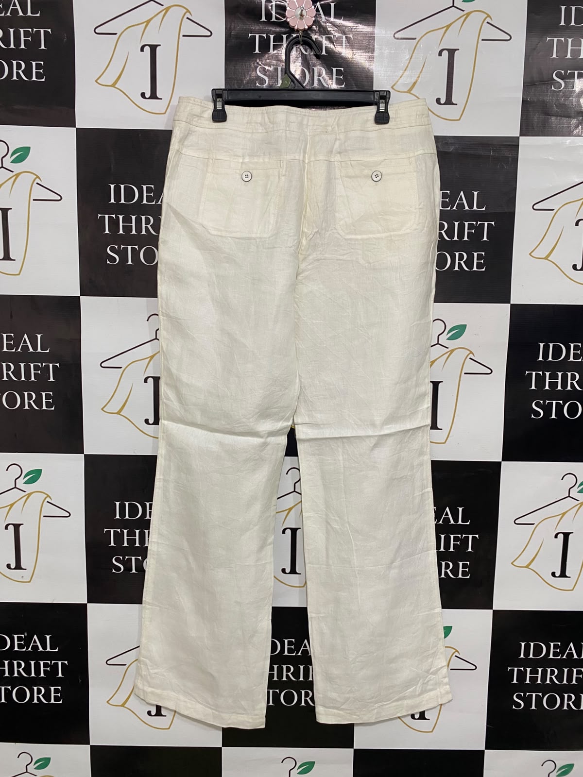 DAVID LAWRENCE |XL| WAIST 34| A40| CREAM LINEN DRAWSTRING UTILITY TROUSERS