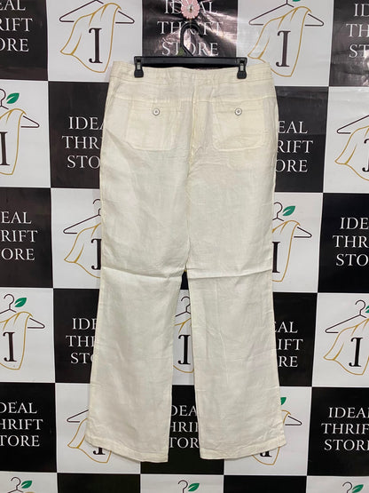 DAVID LAWRENCE |XL| WAIST 34| A40| CREAM LINEN DRAWSTRING UTILITY TROUSERS