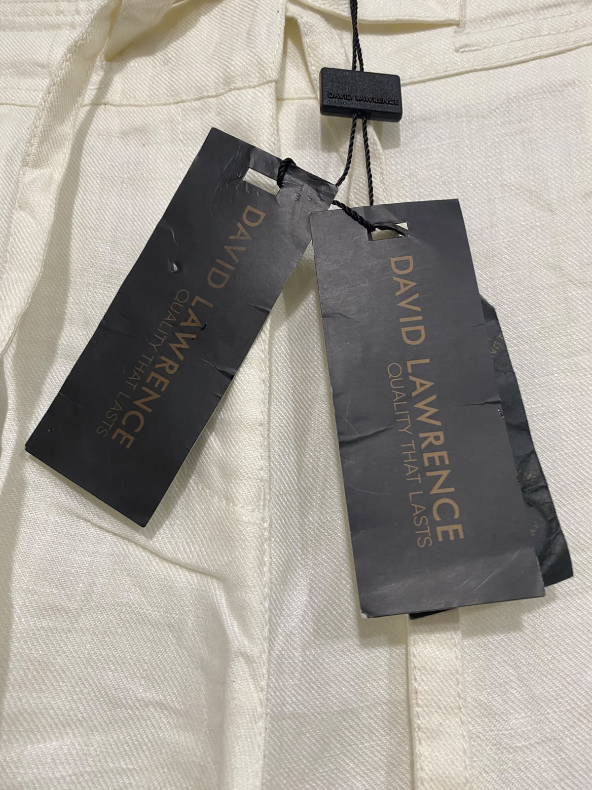 DAVID LAWRENCE |XL| WAIST 34| A40| CREAM LINEN DRAWSTRING UTILITY TROUSERS