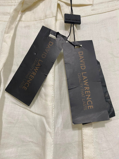 DAVID LAWRENCE |XL| WAIST 34| A40| CREAM LINEN DRAWSTRING UTILITY TROUSERS