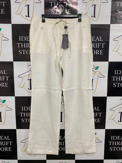 DAVID LAWRENCE |XL| WAIST 34| A40| CREAM LINEN DRAWSTRING UTILITY TROUSERS