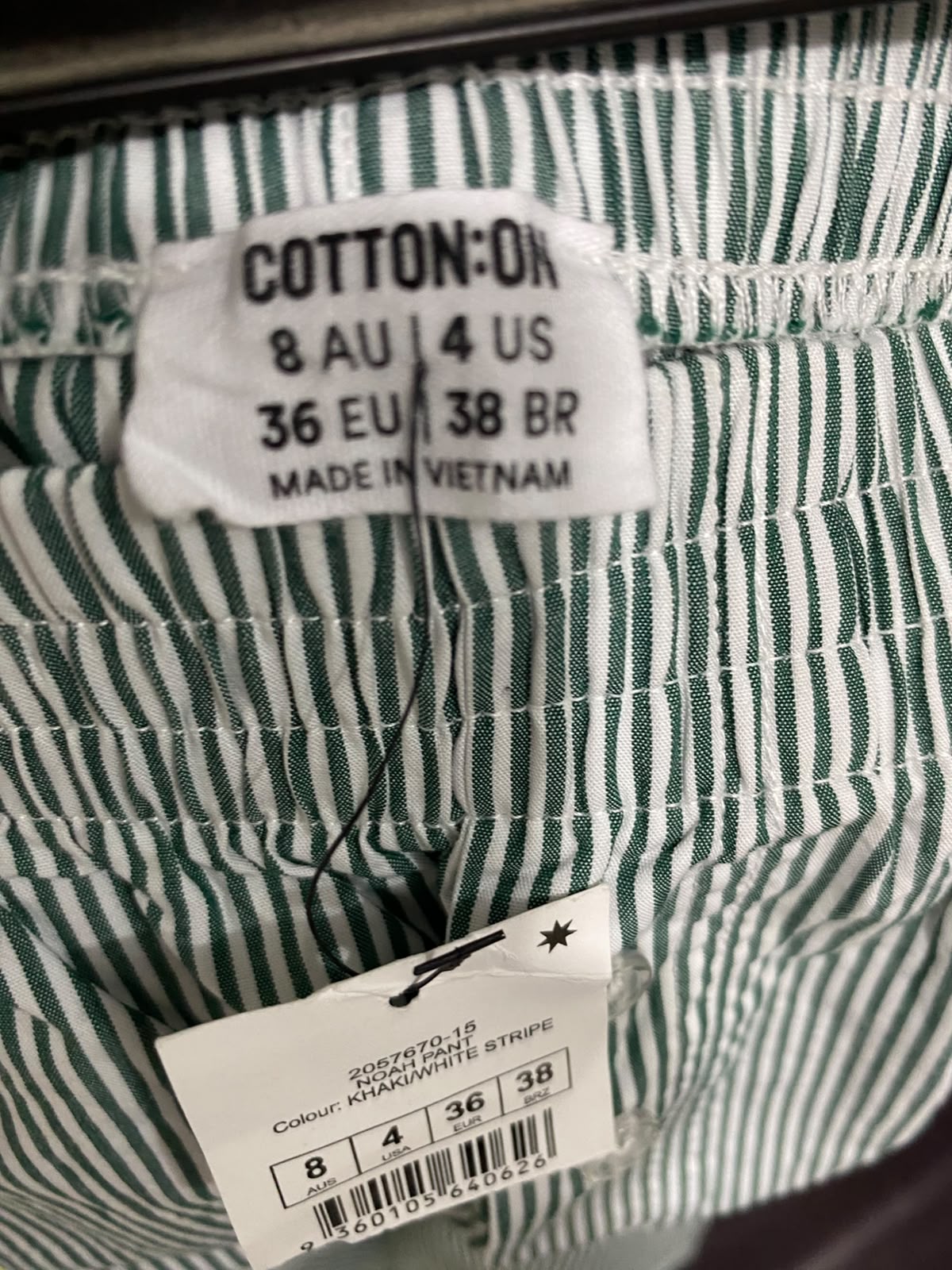 COTTON ON |XS| WAIST 24| A40| GREEN STRIPED COTTON LOUNGE UTILITY PANTS